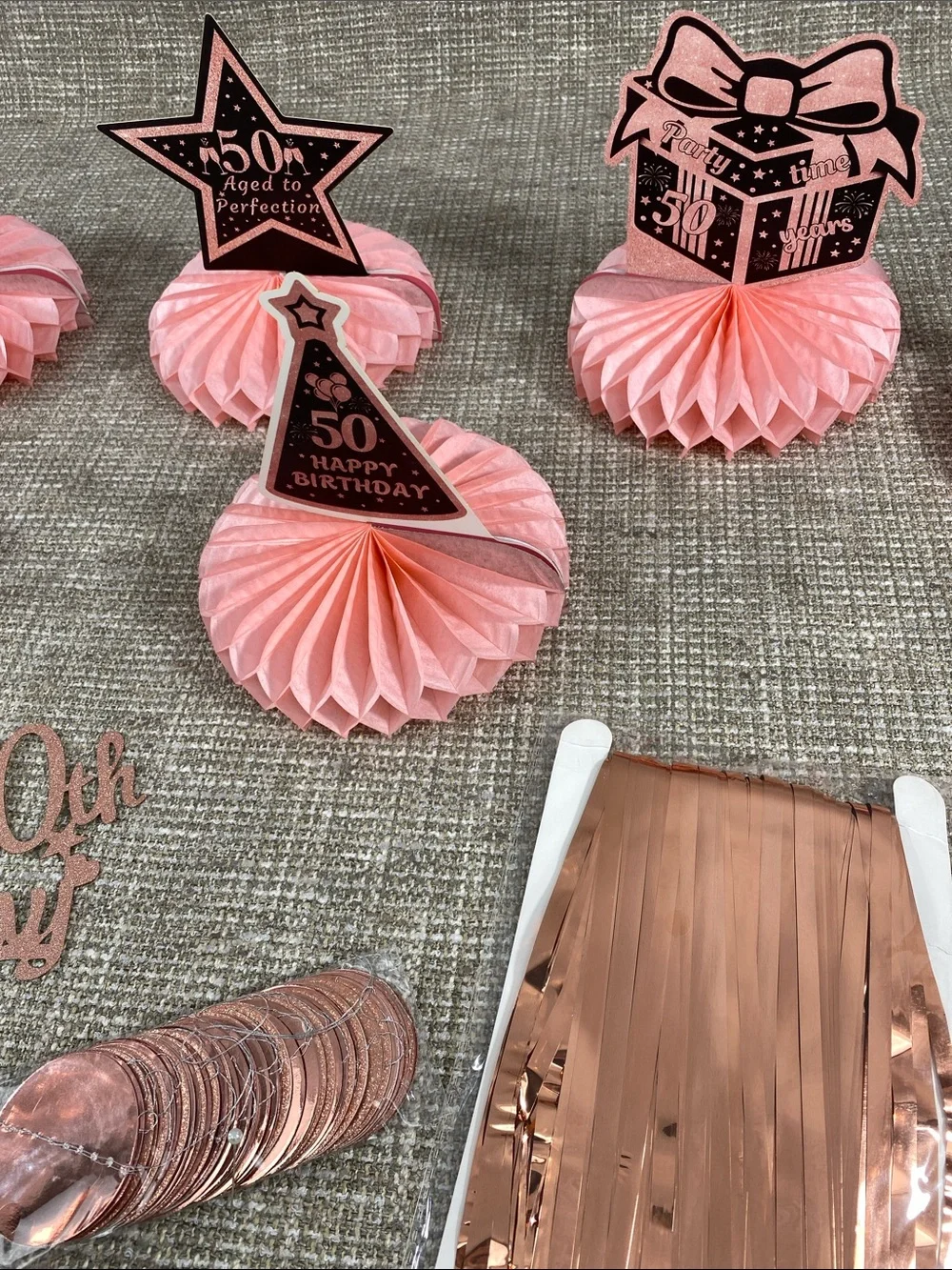 Pink and Rose Gold 50th Birthday Table Decoration Set